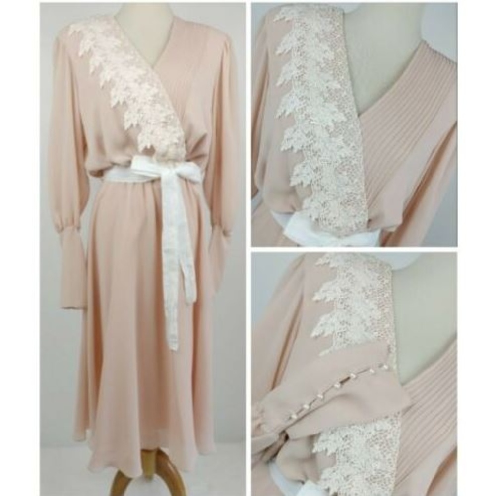 Vintage Ursula of Switzerland Sheer Pink Dress M - Picture 1 of 8